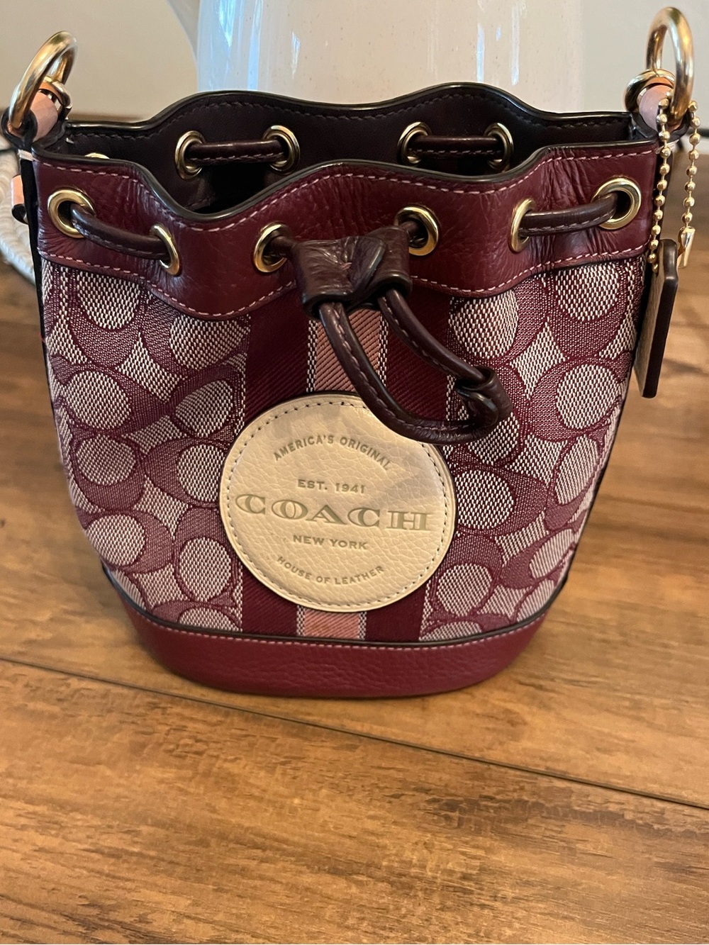 Coach Burgundy and Cream Mini Bag
